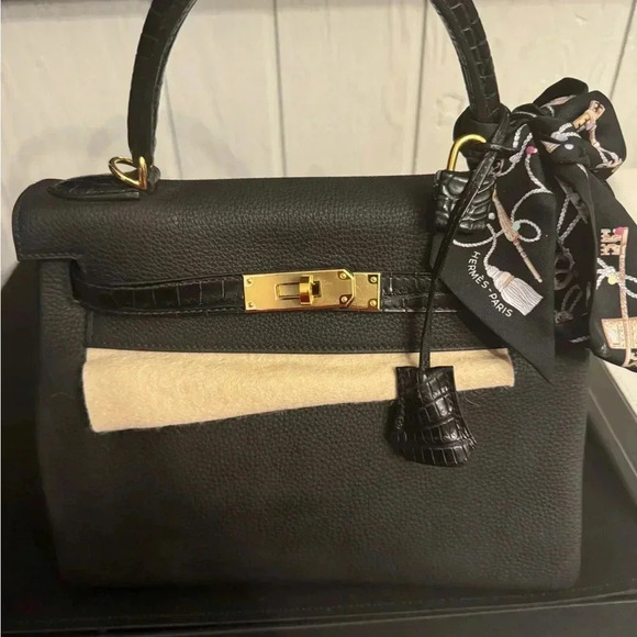 Hermes Togo matte porous crocodile Kelly retourne touch black 28. Full set - Picture 3 of 6